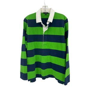 J. Crew Mens Sz XL Rugby Polo Shirt Top Green Blue Henley Long Sleeve